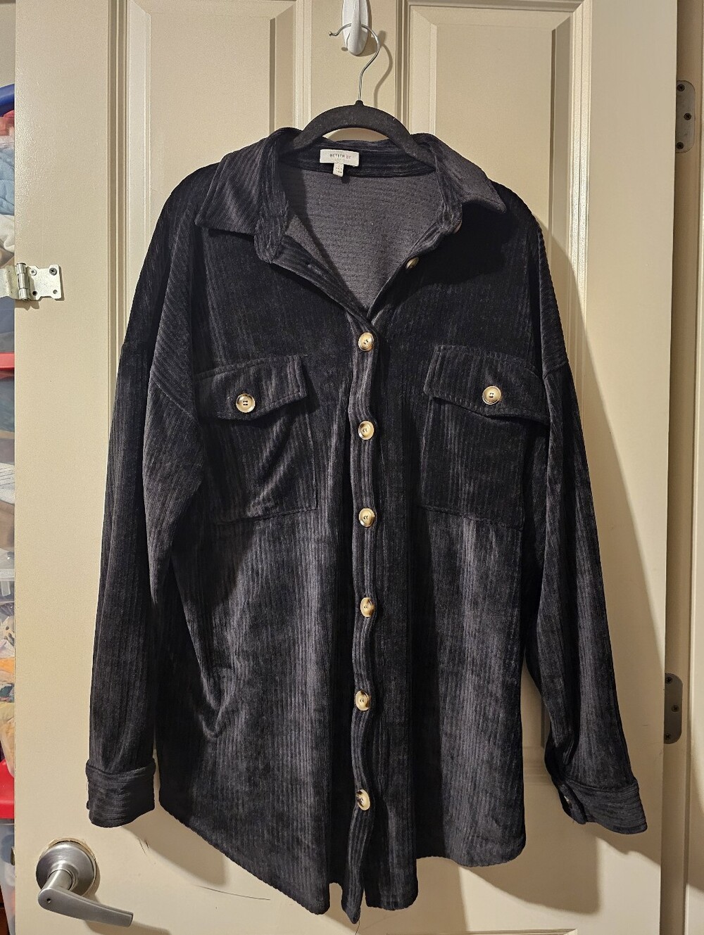Better Be Black Corduroy Shirt Jacket with Gold Buttons
